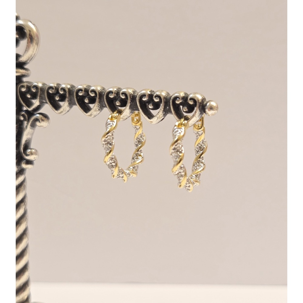 Sterling Silver Gold & Silver Tone Twisted Ribbon Hoop Earrings 925 20mm
